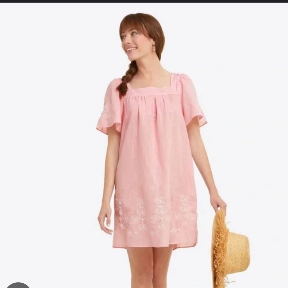 Draper james pink mini cotton floral embroidered maren shift dress - Picture 2 of 7